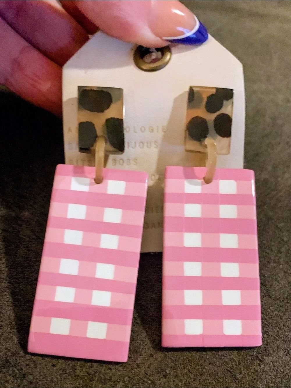 NWT Anthropologie Bauble Bijous Sunshine Tienda Pink Gingham Drop Earrings